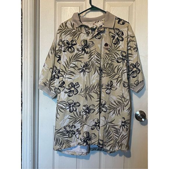 The Skins Game Mens Tan Tropical Print Hawaiian Short Sleeve Polo Size XXL - Picture 12 of 13